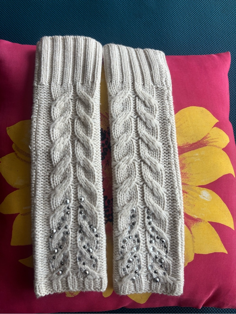 Simply Vera Vera Wang Beige Cable Knit Arm Warmers with Beaded Detail